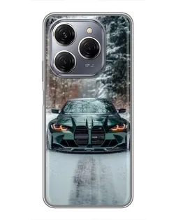 Чохол для TECNO Spark 20 Pro з картинкою «BMW у зимовому лісі»