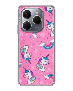 Чехол для TECNO Spark 20 Pro с картинкой «Unicorn паттерн розовый»