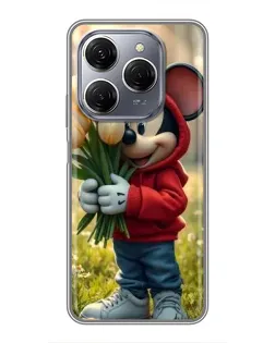 Чехол для TECNO Spark 20 Pro с картинкой «Микки с тюльпанами»
