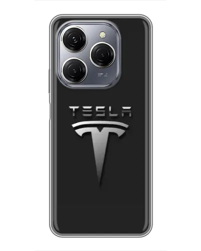 Чехол для TECNO Spark 20 Pro с картинкой «Стальной логотип Tesla» Чехол для TECNO Spark 20 Pro с картинкой «Стальной логотип Tesla»