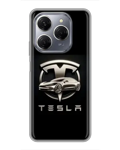 Чехол для TECNO Spark 20 Pro с картинкой «Tesla — серебристое авто» Чехол для TECNO Spark 20 Pro с картинкой «Tesla — серебристое авто»