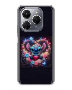 Чехол для TECNO Spark 20 Pro с картинкой «Stitch в цветах» Чехол для TECNO Spark 20 Pro с картинкой «Stitch в цветах»