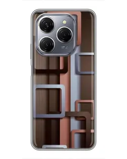 Чехол для TECNO Spark 20 Pro с картинкой «Коричневые объемные квадраты»