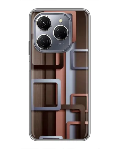 Чехол для TECNO Spark 20 Pro с картинкой «Коричневые объемные квадраты»