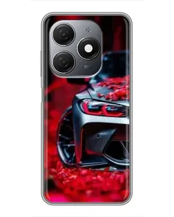 Чехол для TECNO Spark 20 с картинкой «Спортивная BMW и цветы»