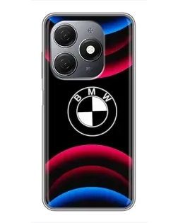 Чехол для TECNO Spark 20 с картинкой «Логотип BMW и неоновые дуги»