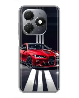 Чехол для TECNO Spark 20 с картинкой «Красная BMW на дороге»