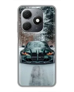 Чехол для TECNO Spark 20 с картинкой «BMW в зимнем лесу»