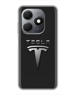 Чехол для TECNO Spark 20 с картинкой «Стальной логотип Tesla»