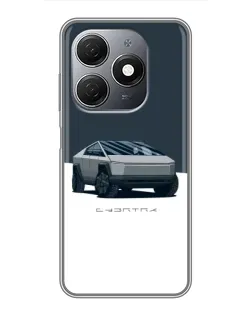 Чехол для TECNO Spark 20 с картинкой «Серебристый Cybertruck Tesla»