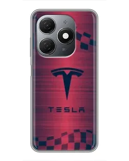 Чехол для TECNO Spark 20 с картинкой «Тесла красный карбон»