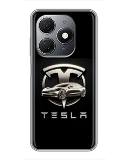 Чехол для TECNO Spark 20 с картинкой «Tesla — серебристое авто»