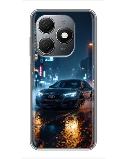 Чехол для TECNO Spark 20 с картинкой «Ночной город и Audi»