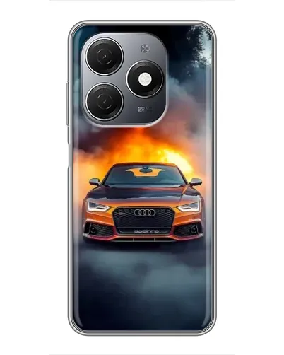 Чехол для TECNO Spark 20 с картинкой «Audi в огненном дыму»