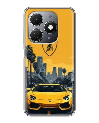 Чехол для TECNO Spark 20 с картинкой «Желтый Lamborghini город»