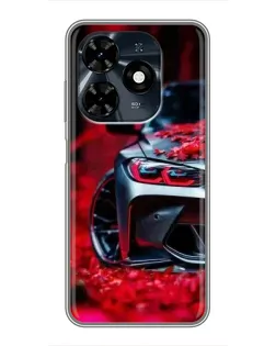 Чехол для TECNO Spark 20c с картинкой «Спортивная BMW и цветы»