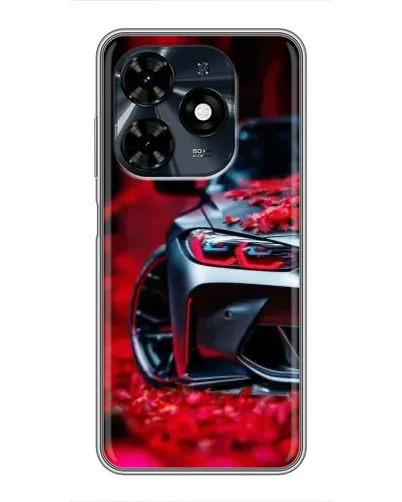 Чехол для TECNO Spark 20c с картинкой «Спортивная BMW и цветы»