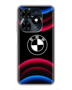 Чехол для TECNO Spark 20c с картинкой «Логотип BMW и неоновые дуги»