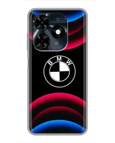 Чехол для TECNO Spark 20c с картинкой «Логотип BMW и неоновые дуги»