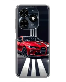 Чехол для TECNO Spark 20c с картинкой «Красная BMW на дороге»
