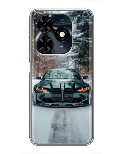 Чехол для TECNO Spark 20c с картинкой «BMW в зимнем лесу»