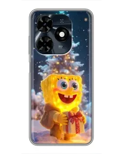 Чехол для TECNO Spark 20c с картинкой «Рождественский Спанч Боб»