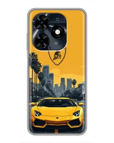 Чехол для TECNO Spark 20c с картинкой «Желтый Lamborghini город»