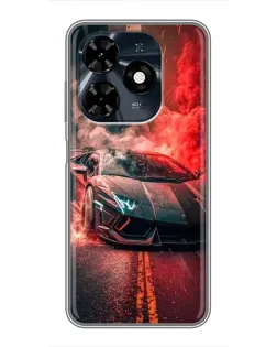 Чехол для TECNO Spark 20c с картинкой «Lamborghini красный дым»