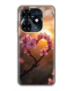 Чохол для TECNO Spark 20c з картинкою «Рожевий цвіт  сердечко на тлі заходу»