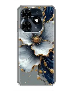 Чехол для TECNO Spark 20c с картинкой «Белый цветок и золотой флюид»