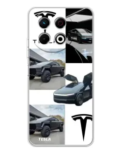 Чехол для TECNO Spark 30 Pro с картинкой «Коллаж Cybertruck Tesla»