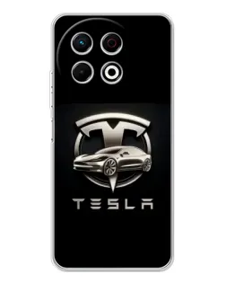 Чехол для TECNO Spark 30 Pro с картинкой «Tesla — серебристое авто»