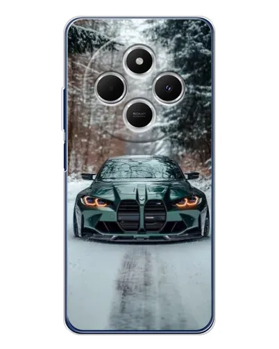 Чехол для TECNO Spark 30 с картинкой «BMW в зимнем лесу»