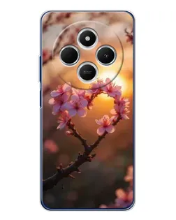 Чохол для TECNO Spark 30 з картинкою «Рожевий цвіт  сердечко на тлі заходу»
