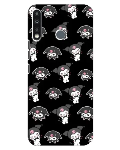 Чехол для TECNO Spark 4 с картинкой «Черный паттерн Kuromi»