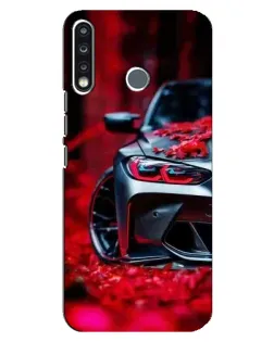 Чехол для TECNO Spark 4 с картинкой «Спортивная BMW и цветы»
