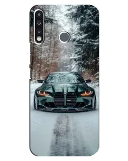 Чехол для TECNO Spark 4 с картинкой «BMW в зимнем лесу»