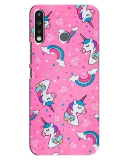 Чехол для TECNO Spark 4 с картинкой «Unicorn паттерн розовый»