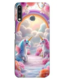 Чехол для TECNO Spark 4 с картинкой «Радуга и единороги»