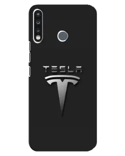 Чехол для TECNO Spark 4 с картинкой «Стальной логотип Tesla»
