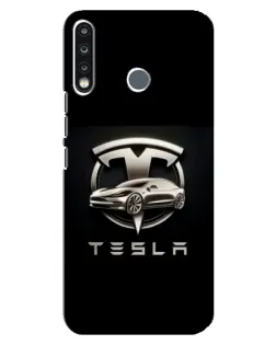 Чехол для TECNO Spark 4 с картинкой «Tesla — серебристое авто»