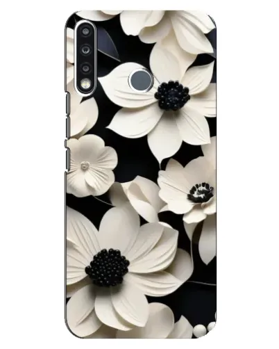 Чехол для TECNO Spark 4 с картинкой «Объемные белые цветы»