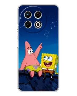 Чехол для TECNO Spark 40 Pro с картинкой «Губка Боб и Патрик ночью»