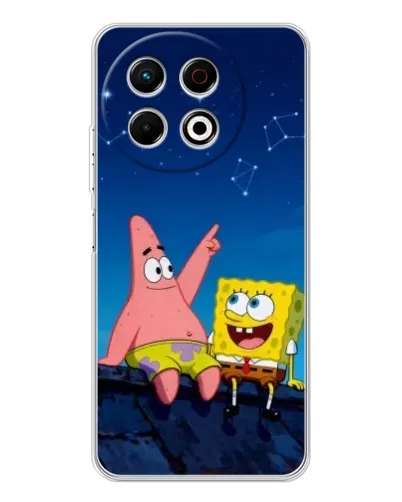 Чехол для TECNO Spark 40 Pro с картинкой «Губка Боб и Патрик ночью»