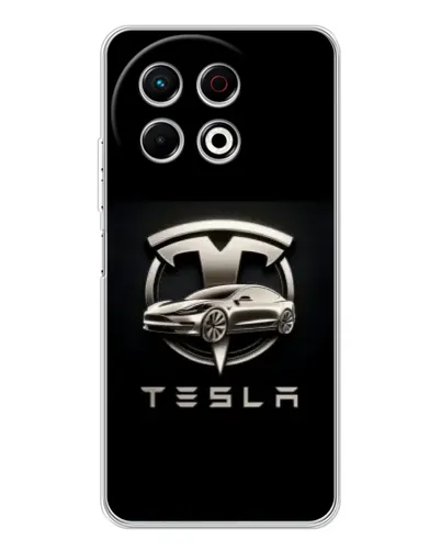 Чехол для TECNO Spark 40 Pro с картинкой «Tesla — серебристое авто»
