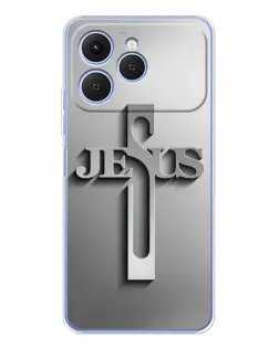 Чехол для TECNO Spark 40 с картинкой «Металлический крест Jesus»