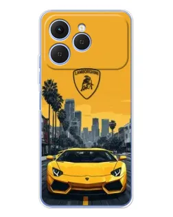 Чохол для TECNO Spark 40 з картинкою «Жовтий Lamborghini місто»