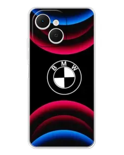 Чехол для TECNO Spark 40C с картинкой «Логотип BMW и неоновые дуги»