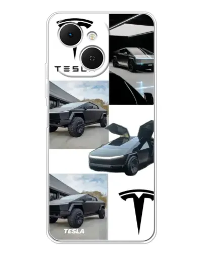 Чехол для TECNO Spark 40C с картинкой «Коллаж Cybertruck Tesla»