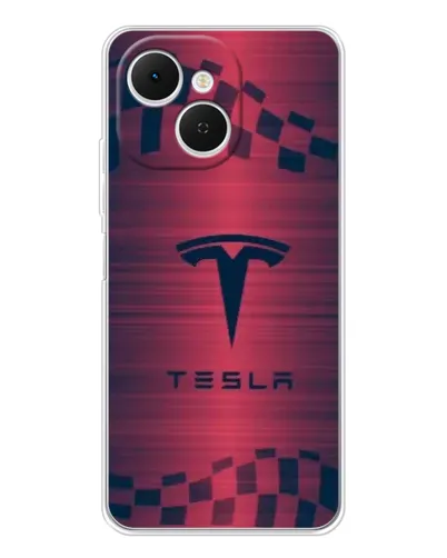 Чехол для TECNO Spark 40C с картинкой «Тесла красный карбон»